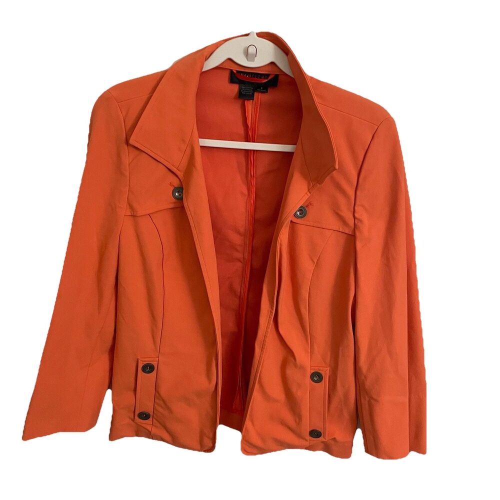 Nina McLemore Blazer Womens 8 Orange Jacket Shoulder Pads Stretch Pockets USA
